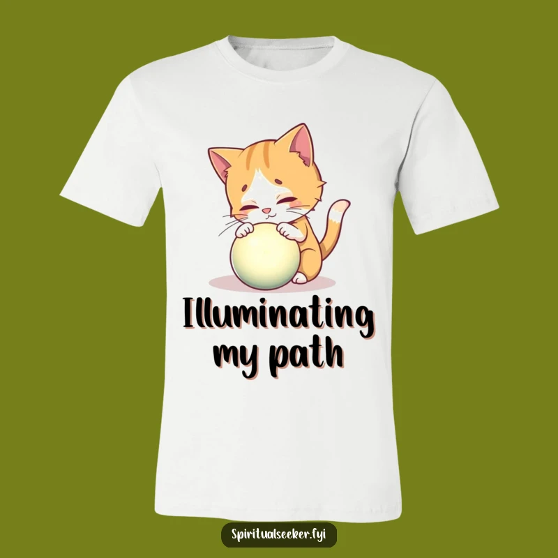 Funny Curious Cat T-Shirt: Mystical Orb Hunter, Playful Pet Tee