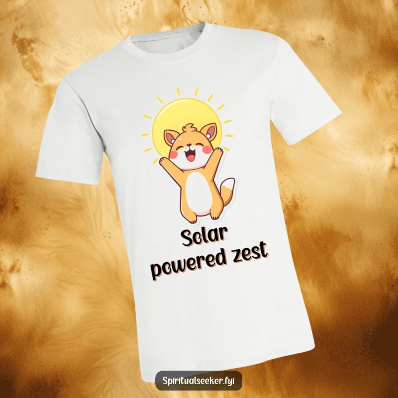 Funny T-Shirt showcasing a delightful Kawaii animal joyfully reaching towards a bright, glowing sun, radiating happiness and warmth.