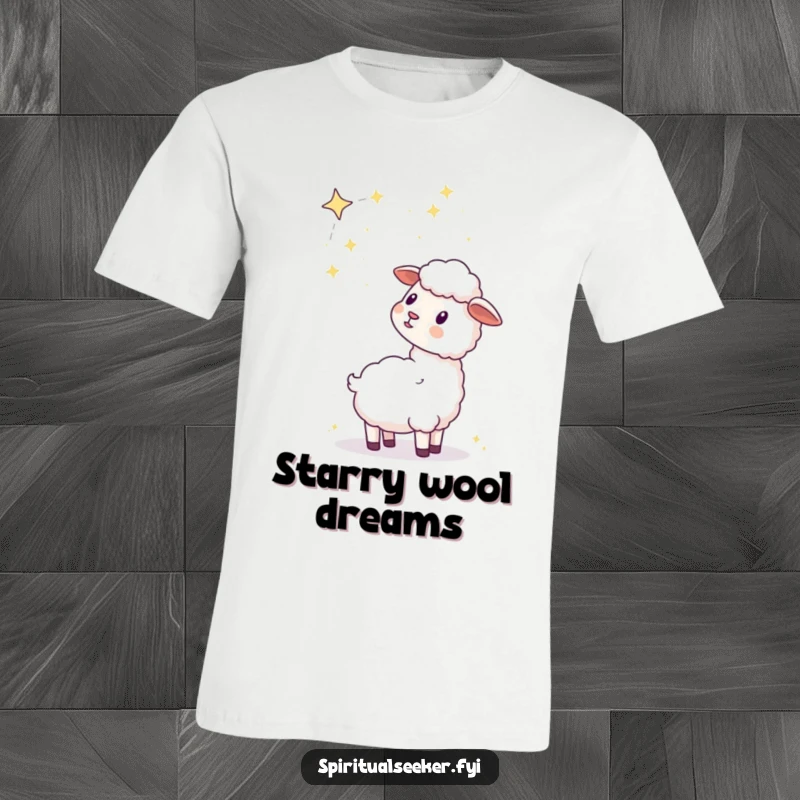 Funny kawaii sheep t-shirt featuring a cute sheep admiring a vibrant celestial constellation, perfect for astronomy lovers.