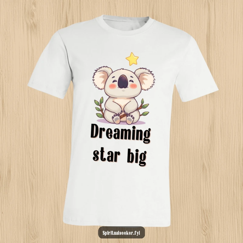 Funny koala t-shirt depicting a contented koala gazing at a luminous star, a humorous and inspiring design.