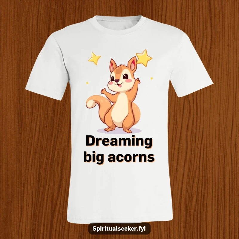 Funny T-Shirt: A cute squirrel reaching out enthusiastically towards a bright, shimmering star graphic.