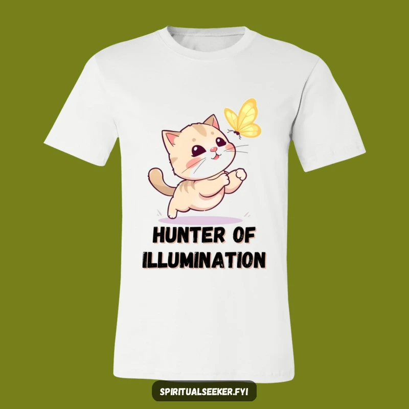 Funny Kawaii Cat T-Shirt: Playful Butterfly Chase Tee for Humor Lovers