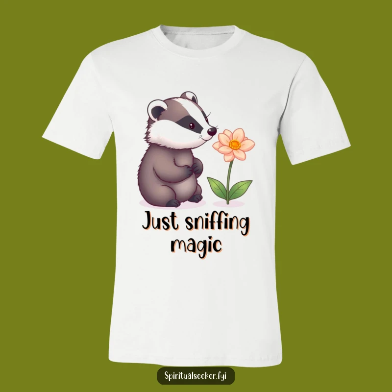 Funny Badger's Enchanted Flower Tee: A Whimsical Woodland Humor Shirt Gift.