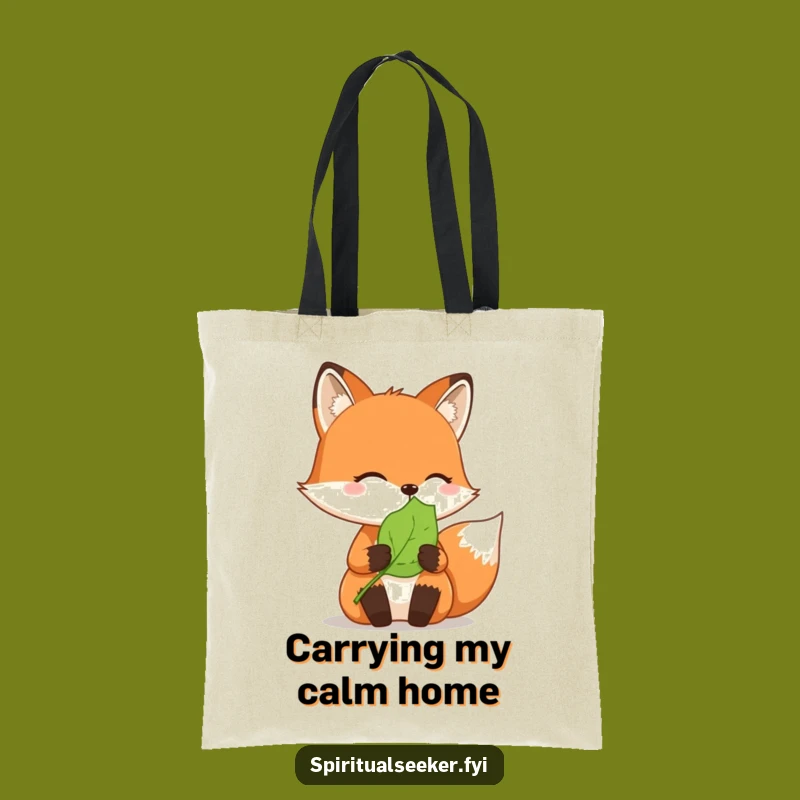 Funny Tote Bag: Carry Peace with a Thoughtful Fox and Leaf Design