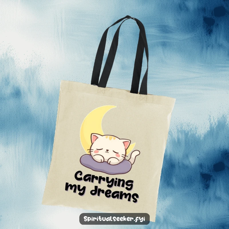 Funny cat tote bag featuring a contented cat bathed in the soft light of a crescent moon. Stylish and functional.