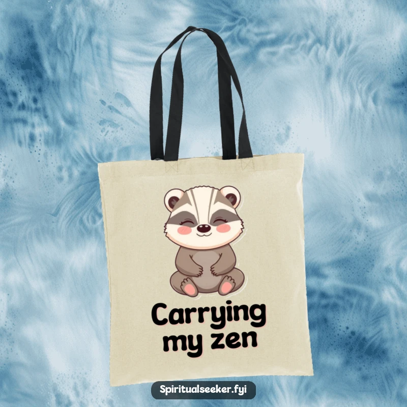 Funny Badger Tote Bag: A meditating badger with a peaceful smile, a humorous and practical accessory.