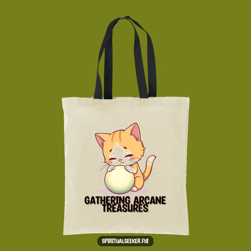 Funny Curious Cat Tote Bag: Mystical Orb Carrier, Stylish Gift