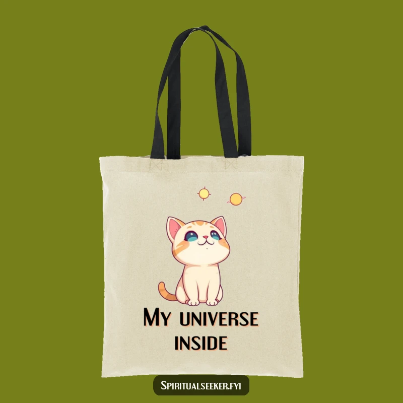 Funny Curious Cat Tote Bag: Cosmic Explorer, Everyday Humor Gift