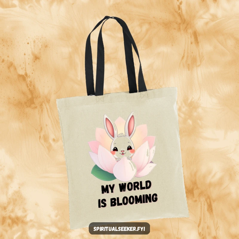 Funny Bunny Tote Bag: A curious rabbit peeking from behind a lotus flower, a charming and humorous carry-all.