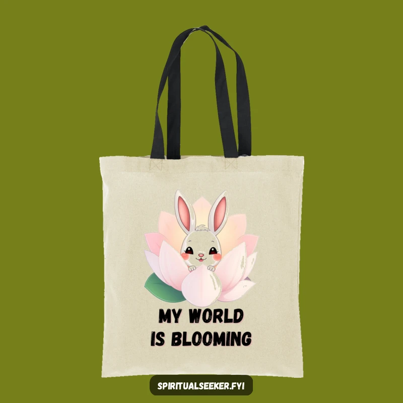 Funny Bunny Lotus Peek Tote Bag: Chic Rabbit & Flower Carry-All, Perfect Funny Gift